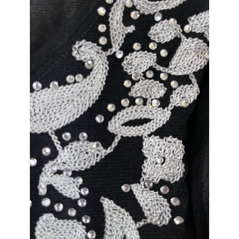 INC Top Women M Black Mesh Floral Rhinestone Y2K Western Fairy Whimsigoth Goth - Picture 3 of 12